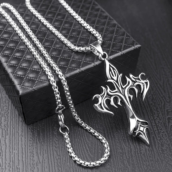 Classic Steel Warrior Cross Necklace