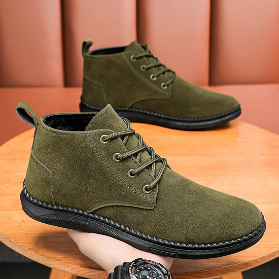 High-Top Casual Suede Lace-Up Boots