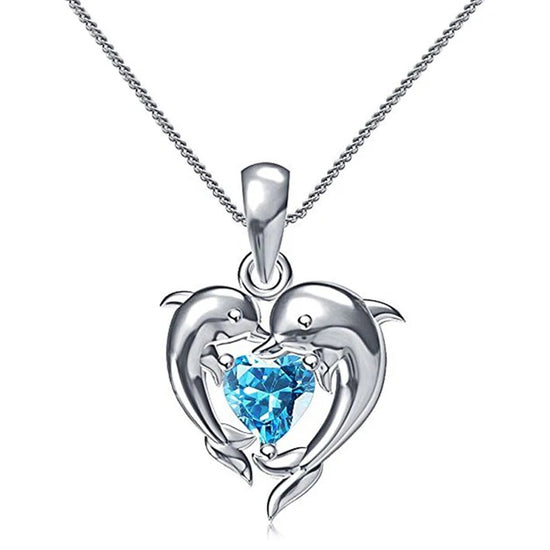 Huitan Dolphin Blue Heart CZ Necklace